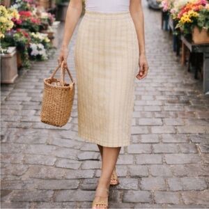 Vintage Saks Fifth Avenue Stripe Pure Linen Pencil Skirt Made in Italy Sz 14